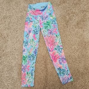 Lilly Pulitzer Aqua Floral Leggings with Pink & Green Coral Print